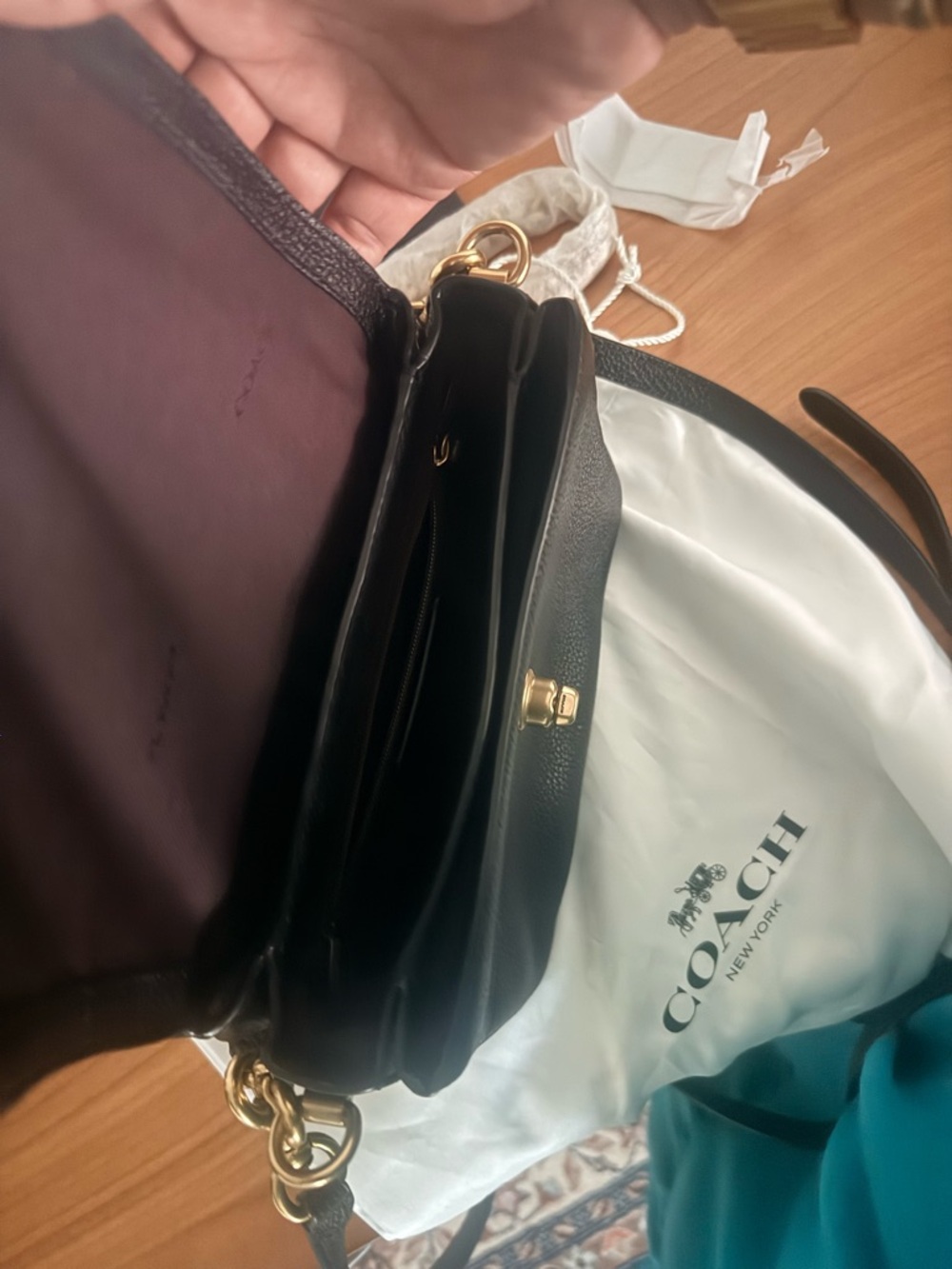 Coach and Four Black Pebbled Leather Crossbody with Gold Turn-Lock - Picture 5 of 6